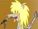 cartoon rat-rocker plays electric guitar and sings