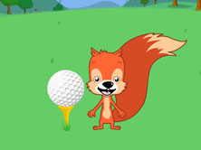 cartoon squirrel standing next to golf-tee