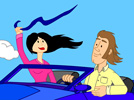 cartoon happy couple driving car